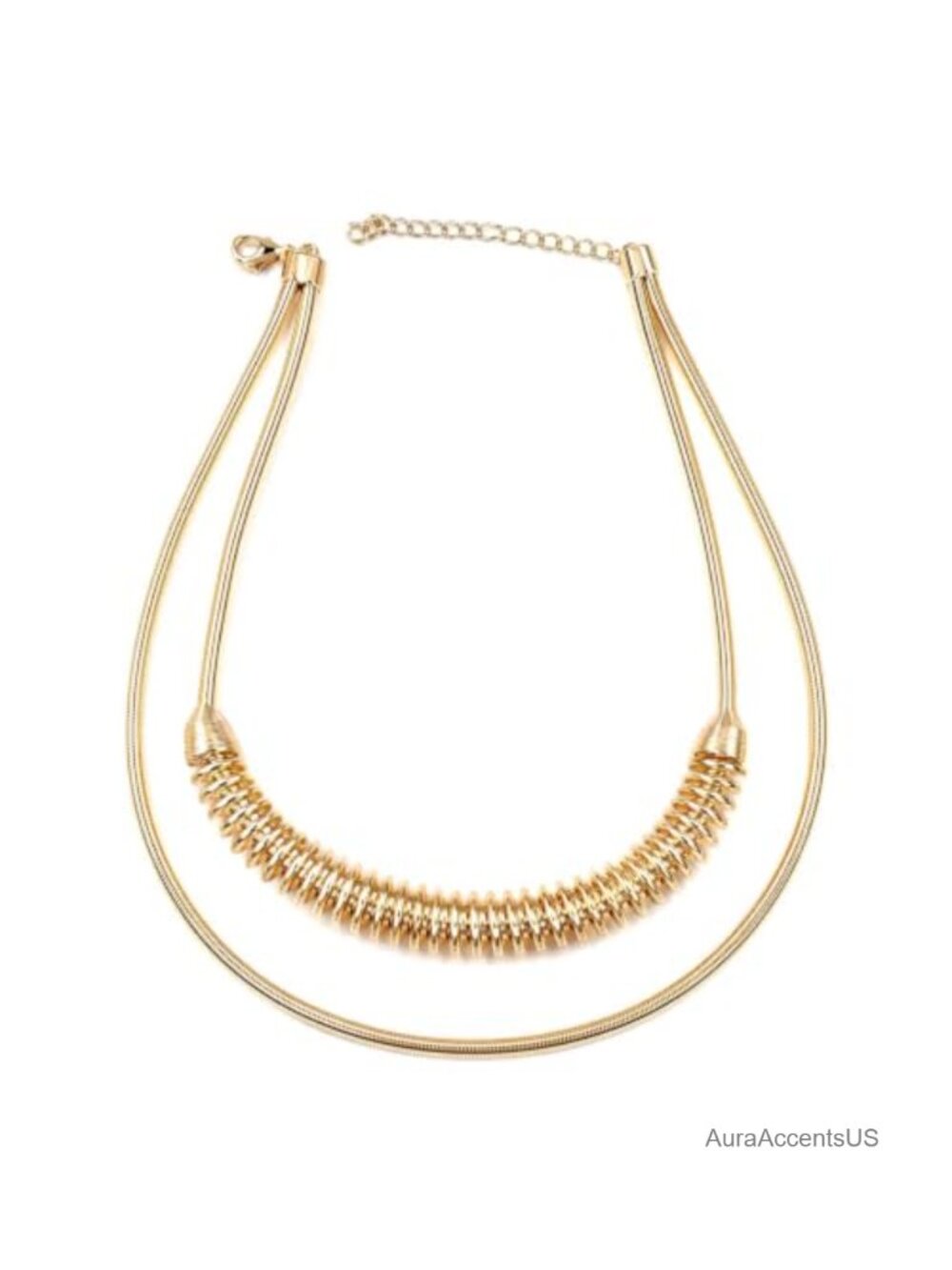 Chunky Gold Tone Coil Spring Chain Double-Layer Choker Necklace Statement